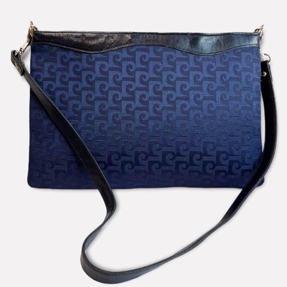 Vintage Pierre Cardin Navy Blue Signature Logo Convertible Clutch Shoulder Bag - Picture 2 of 8